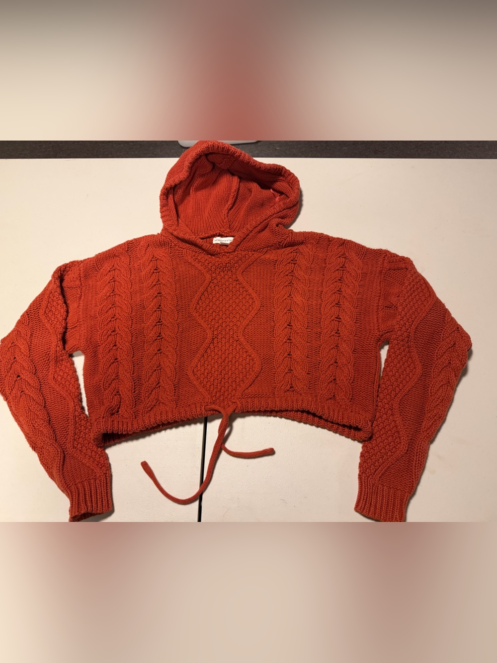 Aeropostale Orange Cable-Knit Hooded Sweater
